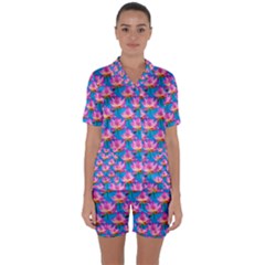 Seamless Flower Pattern Colorful Satin Short Sleeve Pyjamas Set by Celenk