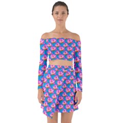 Seamless Flower Pattern Colorful Off Shoulder Top With Skirt Set by Celenk