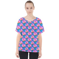 Seamless Flower Pattern Colorful V-neck Dolman Drape Top by Celenk