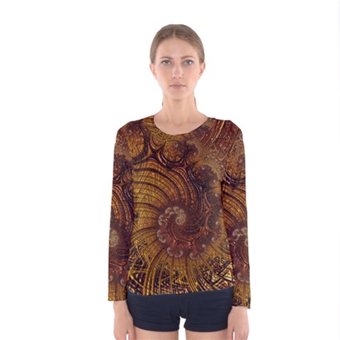 Copper Caramel Swirls Abstract Art Women s Long Sleeve Tee by Celenk