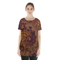 Copper Caramel Swirls Abstract Art Skirt Hem Sports Top by Celenk