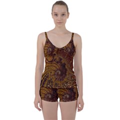 Copper Caramel Swirls Abstract Art Tie Front Two Piece Tankini by Celenk