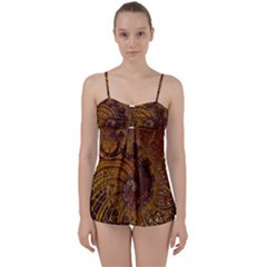 Copper Caramel Swirls Abstract Art Babydoll Tankini Set by Celenk