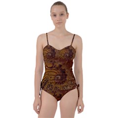 Copper Caramel Swirls Abstract Art Sweetheart Tankini Set by Celenk