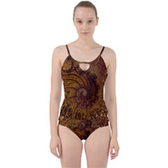 Copper Caramel Swirls Abstract Art Cut Out Top Tankini Set by Celenk