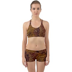 Copper Caramel Swirls Abstract Art Back Web Sports Bra Set by Celenk