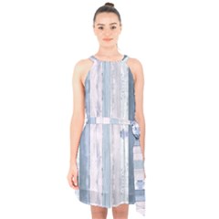 Plank Pattern Image Organization Halter Collar Waist Tie Chiffon Dress by Celenk