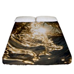 Gold Sea Coast Waves Depier Fitted Sheet (king Size) by Celenk