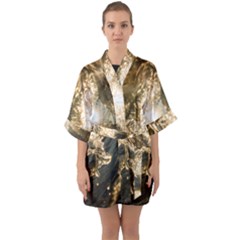 Gold Sea Coast Waves Depier Quarter Sleeve Kimono Robe