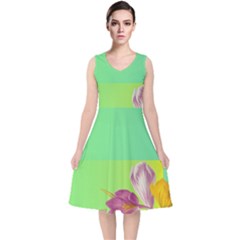 Background Homepage Blossom Bloom V-neck Midi Sleeveless Dress 