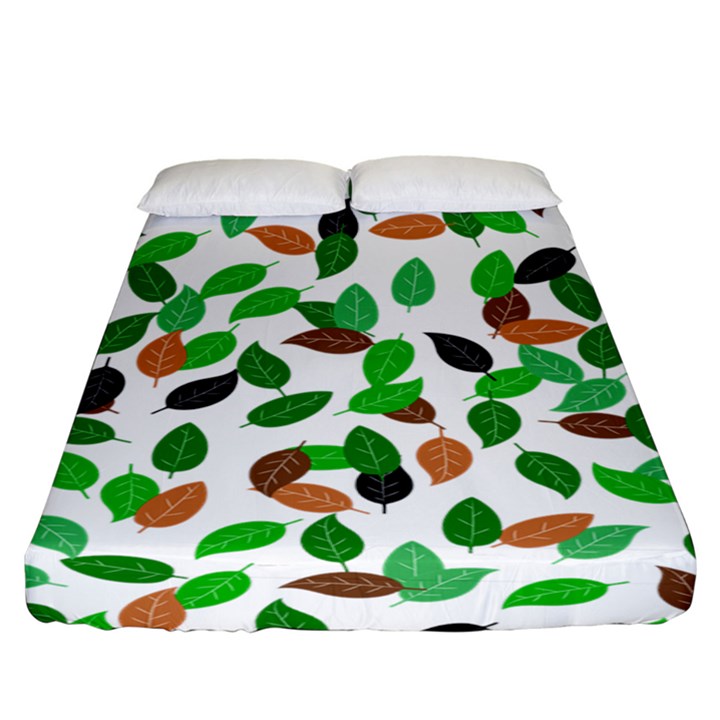 Leaves True Leaves Autumn Green Fitted Sheet (King Size)