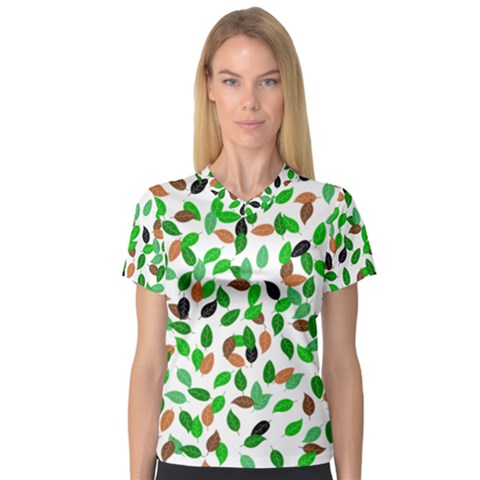 Leaves True Leaves Autumn Green V-neck Sport Mesh Tee by Celenk