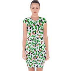 Leaves True Leaves Autumn Green Capsleeve Drawstring Dress  by Celenk