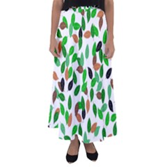 Leaves True Leaves Autumn Green Flared Maxi Skirt by Celenk