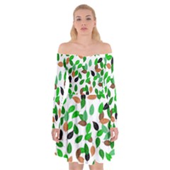 Leaves True Leaves Autumn Green Off Shoulder Skater Dress by Celenk