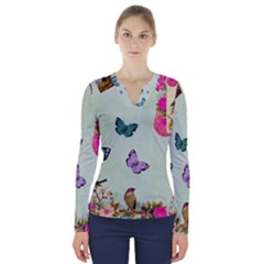 Collage V-neck Long Sleeve Top by NouveauDesign