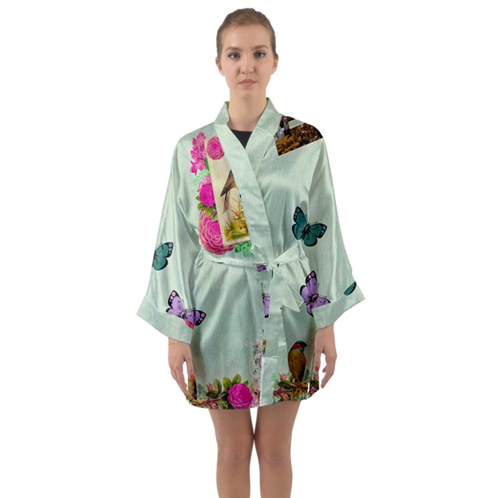 collage Long Sleeve Kimono Robe