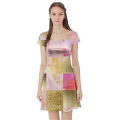 Collage Gold And Pink Short Sleeve Skater Dress by NouveauDesign