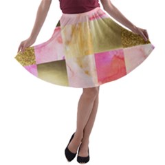 Collage Gold And Pink A-line Skater Skirt by NouveauDesign