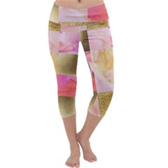 Collage Gold And Pink Capri Yoga Leggings by NouveauDesign