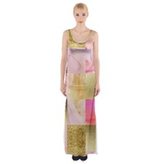 Collage Gold And Pink Maxi Thigh Split Dress by NouveauDesign