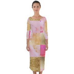 Collage Gold And Pink Quarter Sleeve Midi Bodycon Dress by NouveauDesign