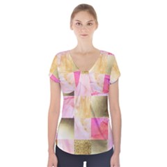 Collage Gold And Pink Short Sleeve Front Detail Top