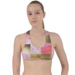 Collage Gold And Pink Criss Cross Racerback Sports Bra by NouveauDesign