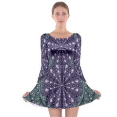 Star And Flower Mandala In Wonderful Colors Long Sleeve Skater Dress by pepitasart