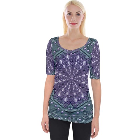 Star And Flower Mandala In Wonderful Colors Wide Neckline Tee by pepitasart