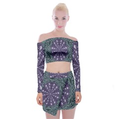 Star And Flower Mandala In Wonderful Colors Off Shoulder Top With Mini Skirt Set by pepitasart