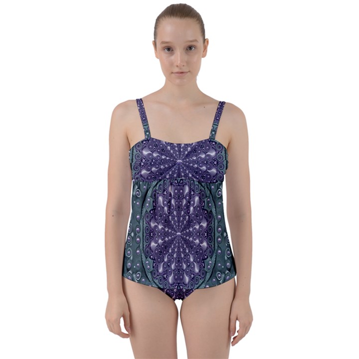 Star And Flower Mandala In Wonderful Colors Twist Front Tankini Set