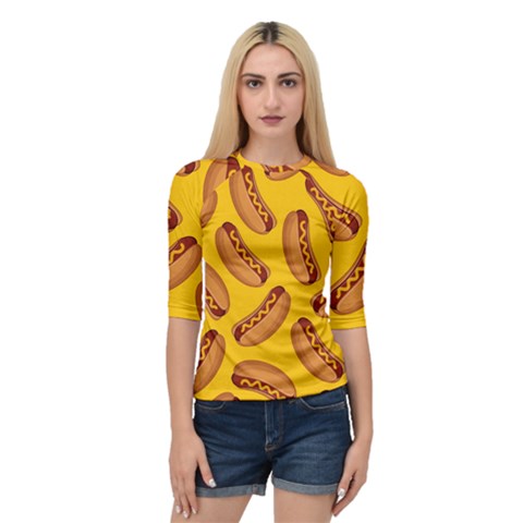 Hot Dog Seamless Pattern Quarter Sleeve Raglan Tee by Celenk