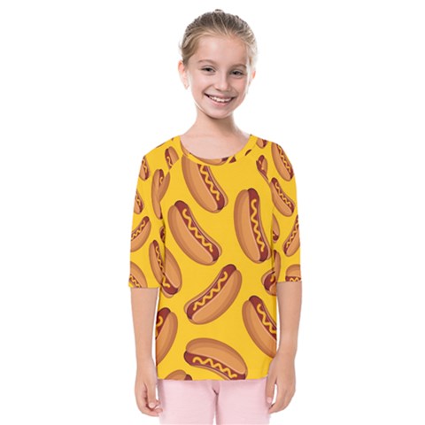 Hot Dog Seamless Pattern Kids  Quarter Sleeve Raglan Tee by Celenk