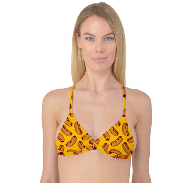 Hot Dog Seamless Pattern Reversible Tri Bikini Top