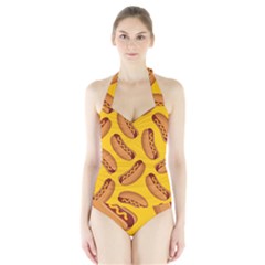 Hot Dog Seamless Pattern Halter Swimsuit by Celenk