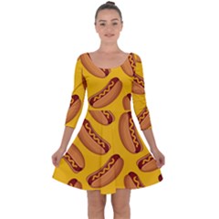 Hot Dog Seamless Pattern Quarter Sleeve Skater Dress