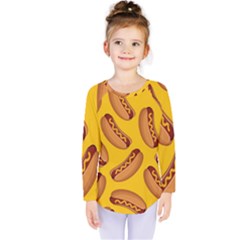 Hot Dog Seamless Pattern Kids  Long Sleeve Tee