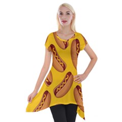 Hot Dog Seamless Pattern Short Sleeve Side Drop Tunic by Celenk