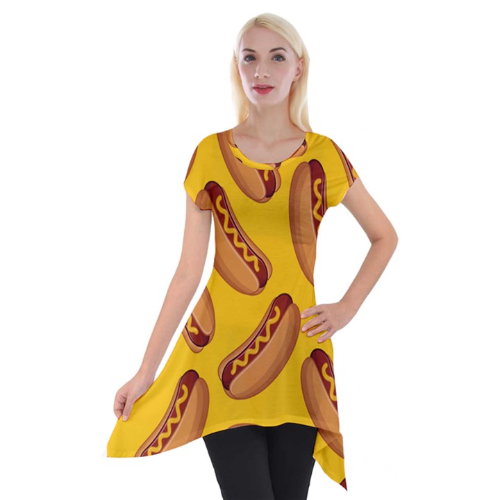 Hot Dog Seamless Pattern Short Sleeve Side Drop Tunic