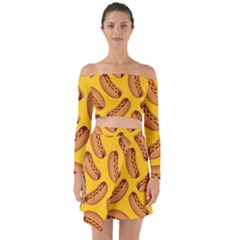 Hot Dog Seamless Pattern Off Shoulder Top With Skirt Set