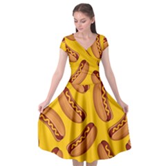 Hot Dog Seamless Pattern Cap Sleeve Wrap Front Dress