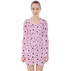 Love Hearth Pink Pattern V-neck Bodycon Long Sleeve Dress by Celenk