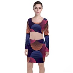 Geometric Swirls Long Sleeve Crop Top & Bodycon Skirt Set