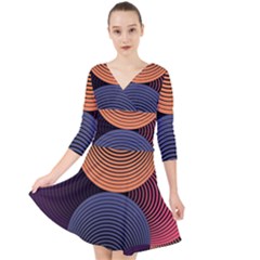 Geometric Swirls Quarter Sleeve Front Wrap Dress	