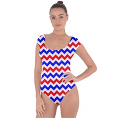 Zig Zag Pattern Short Sleeve Leotard  by Celenk