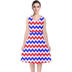 Zig Zag Pattern V-neck Midi Sleeveless Dress 