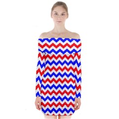 Zig Zag Pattern Long Sleeve Off Shoulder Dress by Celenk