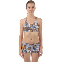 Paisley Pattern Back Web Sports Bra Set by Celenk