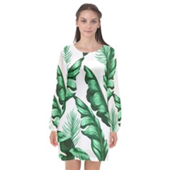 Banana Leaves And Fruit Isolated With Four Pattern Long Sleeve Chiffon Shift Dress  by Celenk